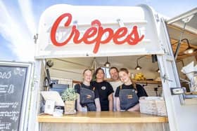 The Courtyard Creperie, set up by Savour the Flavour Catering, serves freshly prepared sweet and savoury crepes with a smile from their bespoke trailer. Photo: Kirsty Edmonds.