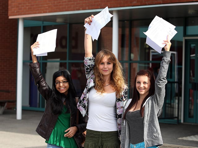 2012 - Students from Northampton School For Girls picking up their GCSE results. Kiren Parkash, Maggie Symonds, Christina Hamilton.