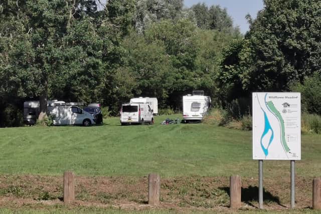 Travellers have set up camp at 'The Green' in Hunsbury Meadows
