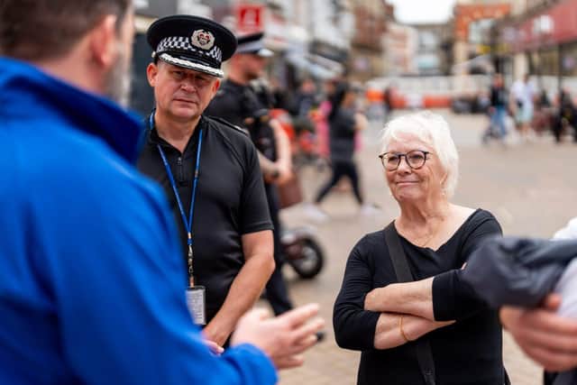 Chief Constable Ivan Balhatchet and Commissioner Danielle Stone spoke to town centre retailers