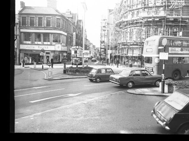 Gold Street-Drapery junction, Northampton town centre, October 10, 1968
