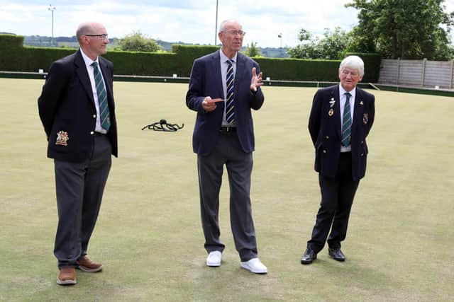 Centenary of Earls Barton Bowls Club, l-r president Neil Gould, Nick White, club captain Richard Paintin
Saturday, May 28 2022