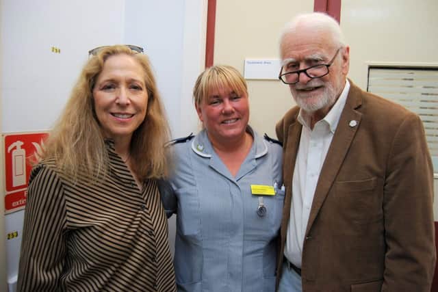 DAISY Foundation founders Mark and Bonnie Barnes met Daisy Award winner Junior Sister Emma Cuthbert from Talbot Butler oncology ward
