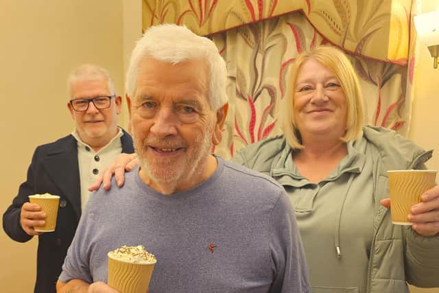 Family and friends of residents at Elm Bank care home, enjoy their indulgent hot chocolate drinks.