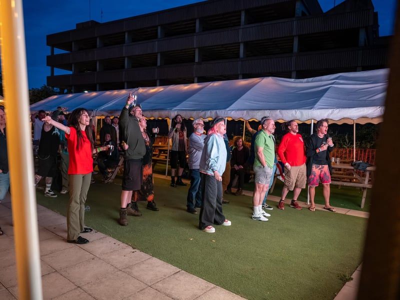 Football fans watching England vs Mexico in the garden of The Black Prince in Northampton. Photo by David Jackson.