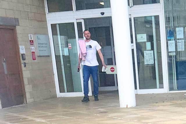 Daniel Kightley, from Wellingborough, at Northampton Crown Court as he was sentenced for GBH at a Sunday league football game. Image: NW