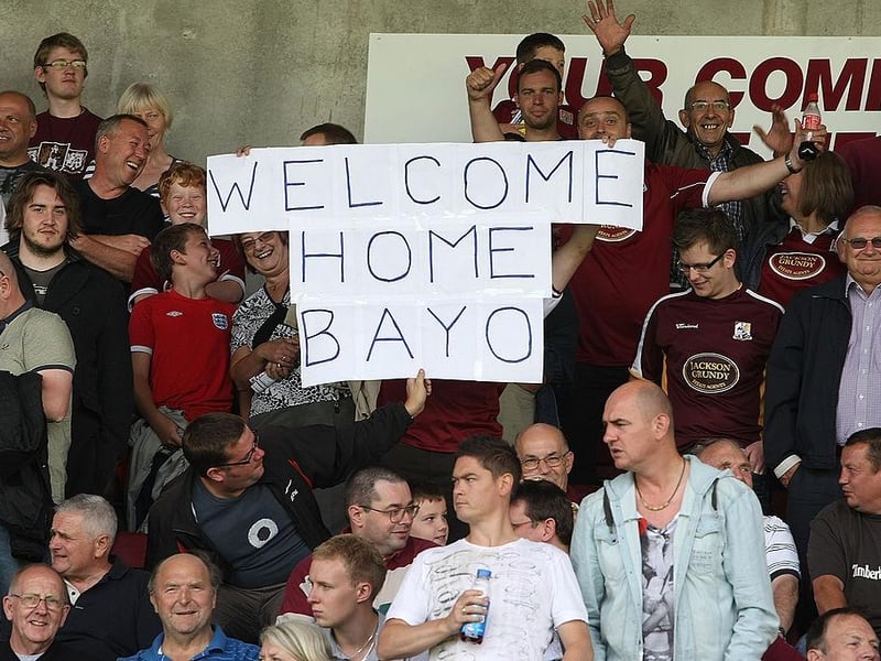 Northampton Town fans hold a banner to welcome Adebayo Akinfenwa prior to the npower League Two match between Northampton Town and Accrington Stanley at Sixfields on August 6, 2011.