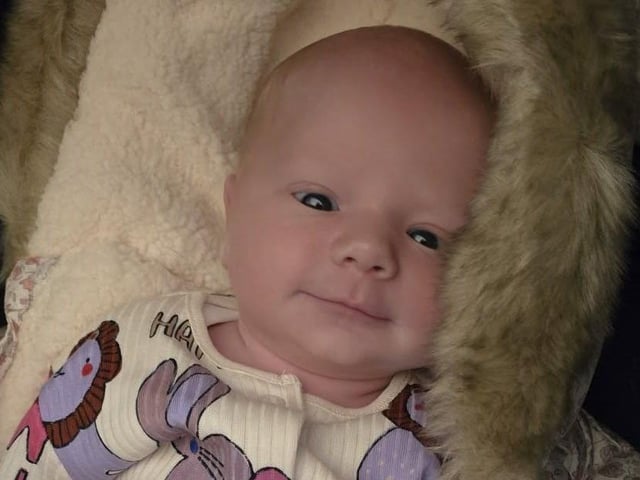 Cleo Domini Cherish born at 5.29pm on February 7 at Northampton General Hospital, weighing 7lbs 1oz.