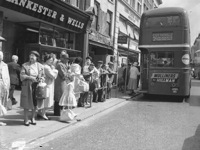 Bus queue Mercers Row Northampton town centre