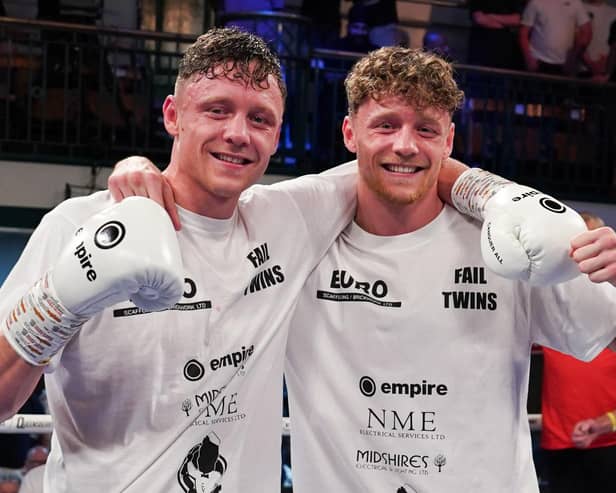 Carl (left) and Ben Fail were all smiles after both boxers claimed knockout wins at York Hall last weekend (Picture: Stephen Dunkley / Queensberry Promotions)