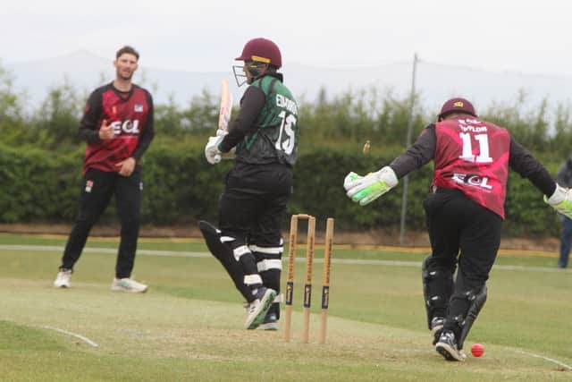 Rob Keogh strikes for Kislingbury Temperance in their T20 win against Overstone Park (Picture: Finbarr Carroll)