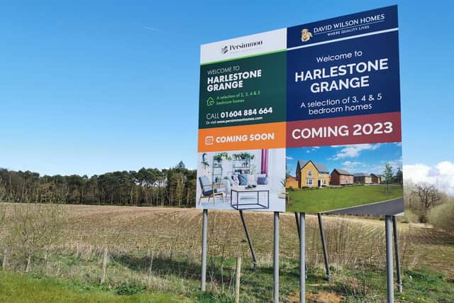 The sign advertising the estate has been erected in York Way, Harlestone