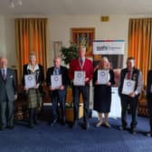 l-r Col (Retd) John Royle, Mrs Carol Brady, Mr Steve Porter, Mr Len Snelling, Mrs Sue Walters, Mr Les Martin, and James Saunders Watson Lord Lt of Northamptonshire
