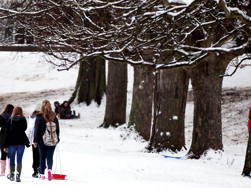 Snow covers Abington Park, Northampton.