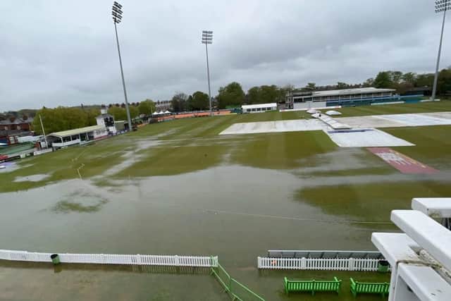 Heavy overnight rain left areas of the Grace Road outfield under water (Picture: nccc.co.uk)