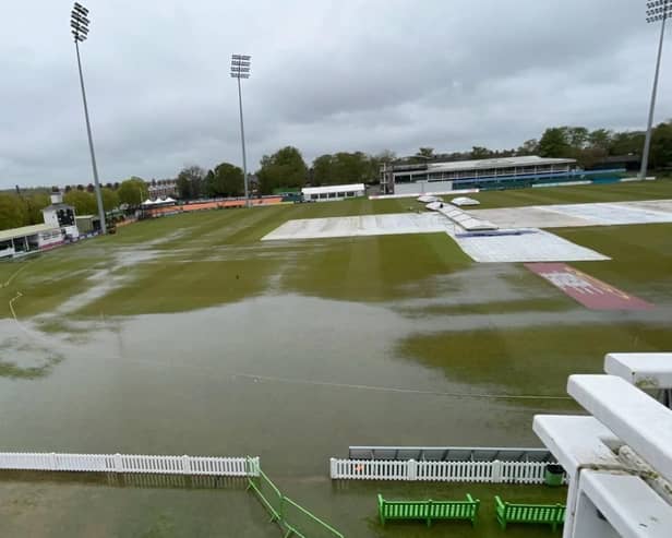 Heavy overnight rain left areas of the Grace Road outfield under water (Picture: nccc.co.uk)