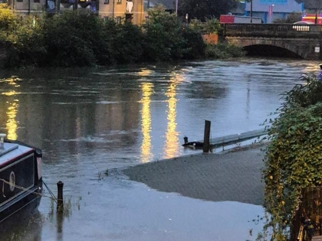 The River Nene in Northampton town centre, where a boat has sunk.