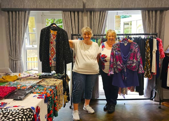 Anne and Julie from Count Down Cares at Elm Bank care home in Kettering celebrating London Fashion Week