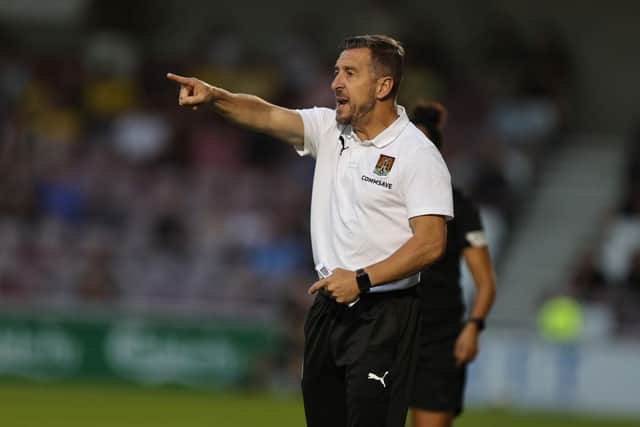 Northampton Town manager Jon Brady gives instructions during the EFL Trophy match between Northampton Town and Oxford United at Sixfields on September 05, 2023 in Northampton, England. (Photo by Pete Norton/Getty Images)