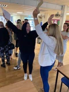 Students celebrating A-Level results at Campion School.