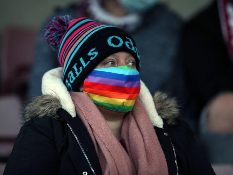 Northampton Town fans return to watch their team during the Sky Bet League One match between Northampton Town and Lincoln City at PTS Academy Stadium on December 19, 2020.