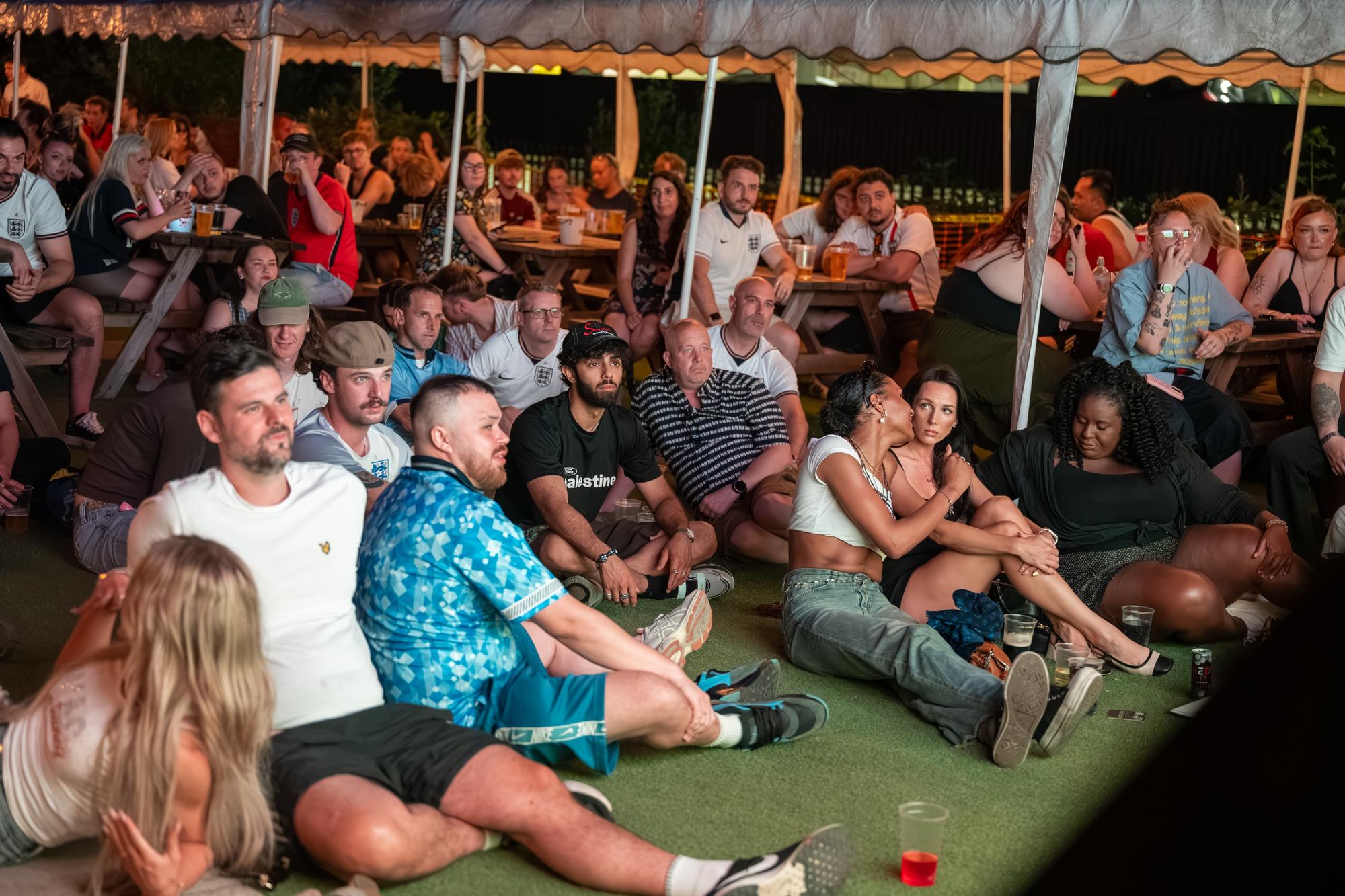Football fans watching England vs Panama in the garden of The Black Prince in Northampton on Saturday, June 27, 2026. Photo by David Jackson.