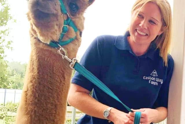 Danielle Blacklea from Easton Way Farm with alpaca, Coco.