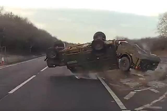 A driver has been jailed after causing a vehicle to roll on the A43 in Northamptonshire, leaving two people with serious injuries.