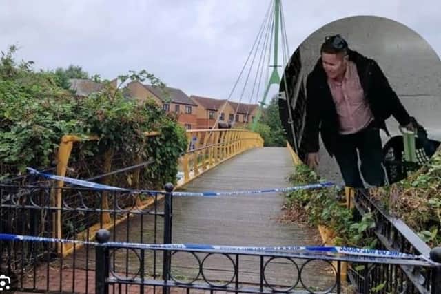 The CCTV at the top of the bridge (pictured), which overlooks the bench, has been broken since 2013, the council confirmed. Robert Brown (pictured) was found dead on the bench on August 1.