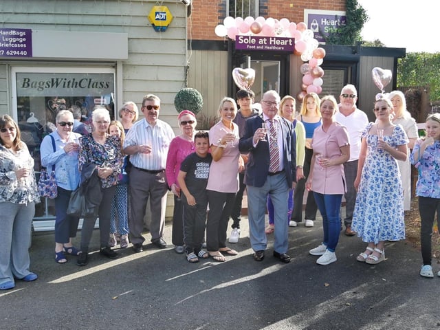 Residents pictured at the opening event together with The Mayor of Daventry, Councillor Ted Nicholl, and the Sole at Heart owners, Vicki Cooper and Nina Tobin.