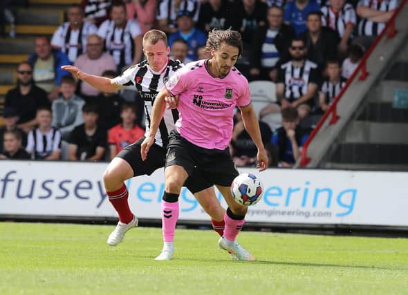 Louis Appere holds up the ball during Saturday's League Two fixture with Grimsby. Picture: Pete Norton.
