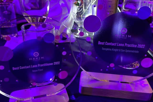 The trophies collected by TKS Optometrists at the Hakim Group awards