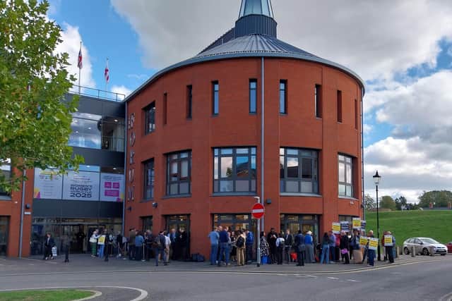 Members of the public queued outside the council building in Towcester ahead of the September planning meeting.
Credit: Nadia Lincoln LDRS