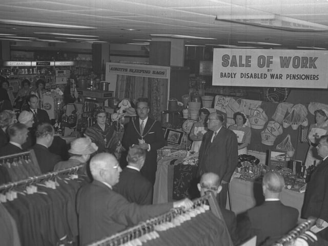 Sale of work by badly injured war pensioners at Adnitts, The Drapery, Northampton in early 1960s