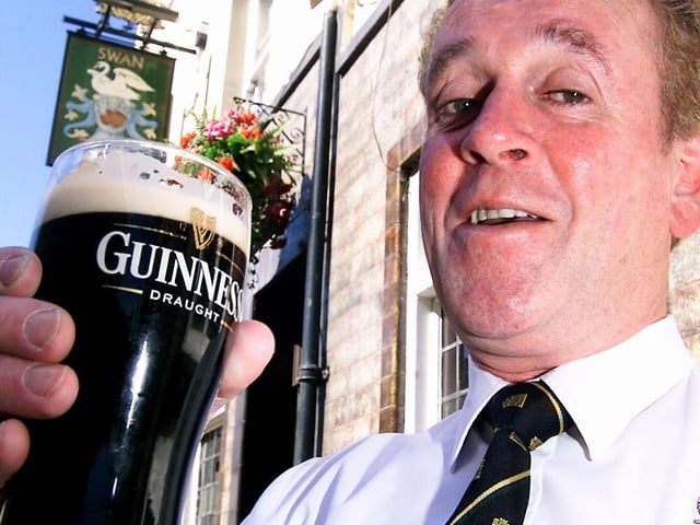 Jim O'Grady landlord of the Swan and Helmet celebrates 20 years at the pub the longest sitting tenant landlord in Northampton and best pint of Guinness in town.