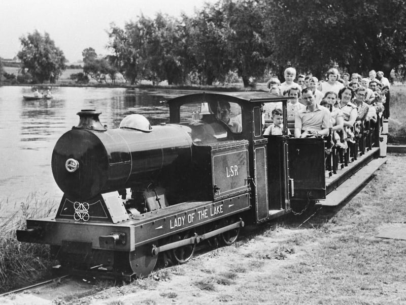 Lady of the Lake train passes the lake in the 1950s  Wicksteed Park/National World