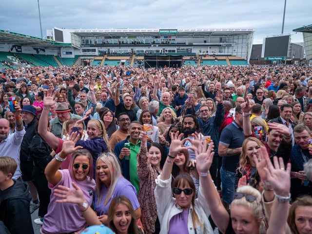 Fans inside Franklin's Gardens for Pete Tong's Ibiza Classics with The Symphony Orchestra, conducted by Jules Buckley on Friday, June 24, 2022. Photo by David Jackson.