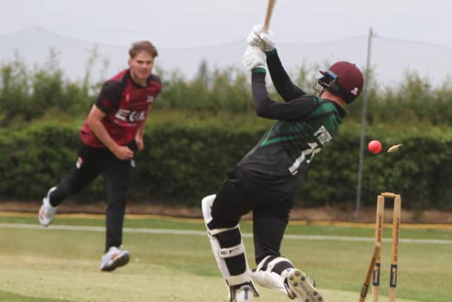 Gus Miller strikes for Kislingbury Temperance in their T20 win against Overstone Park (Picture: Finbarr Carroll)