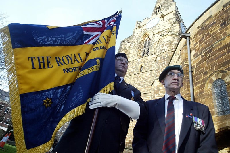 Royal British Legion dedication of standard event at the Holy Sepulchre Church, Sheep Street, in 2014. Pictured is Steve Corcoran, Branch Standard Bearer Northampton and David Evans, Vice Chairman.