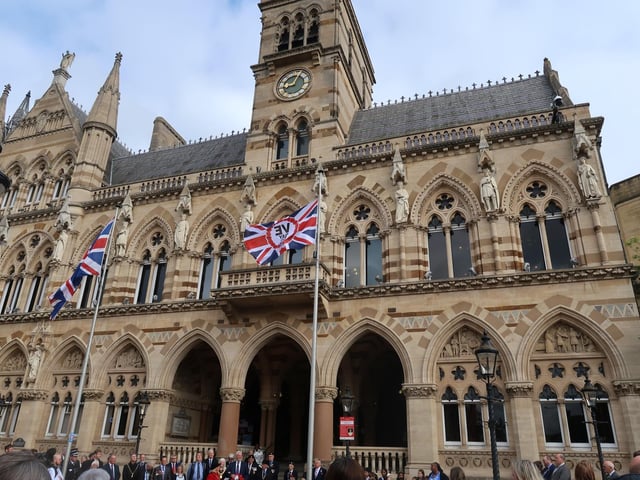 A flag raising service took place at The Guildhall, followed by service in the memorial gardens at All Saints Church, on Thursday May 8.