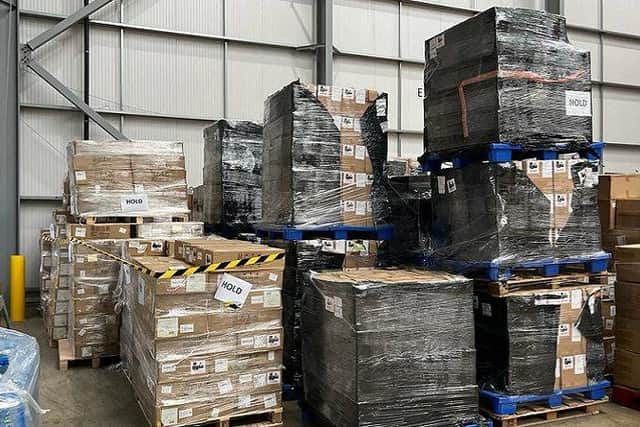 Pallets of with boxes in a warehouse