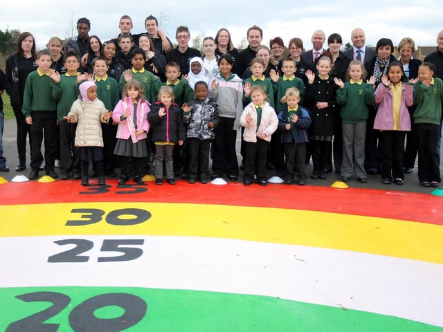The launch of the newly painted playground at Green Oaks Primary School created by Princes Trust volunteers.