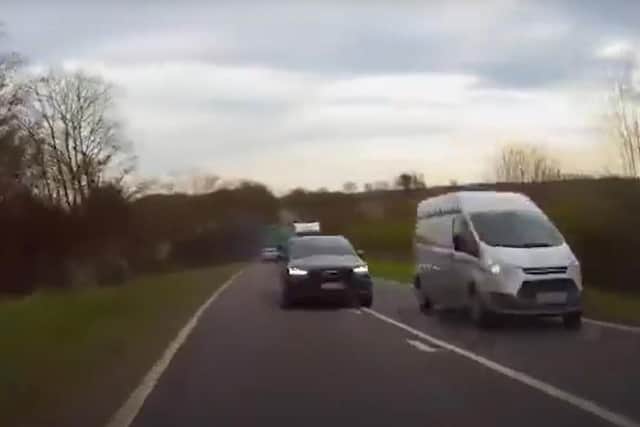 A 50-year-old man has been disqualified from driving after he was recorded on another driver's dashcam overtaking dangerously on the A5 in Northamptonshire.