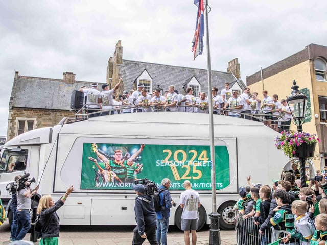 Saints players, coaches and staff celebrated with fans in Northampton town centre on Sunday (June 9) after winning the Gallagher Premiership title at Twickenham on Saturday (June 8).