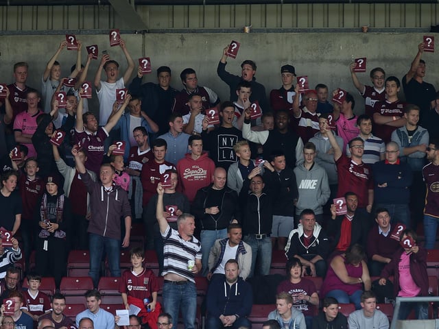 2015: Northampton Town fans protest during the Sky Bet League Two match between Northampton Town and Oxford United at Sixfields Stadium on September 12, 2015 in Northampton, England. (Photo by Pete Norton/Getty Images)
