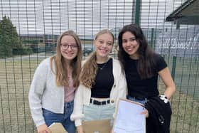 Students from Moulton School celebrating their A-Level results.