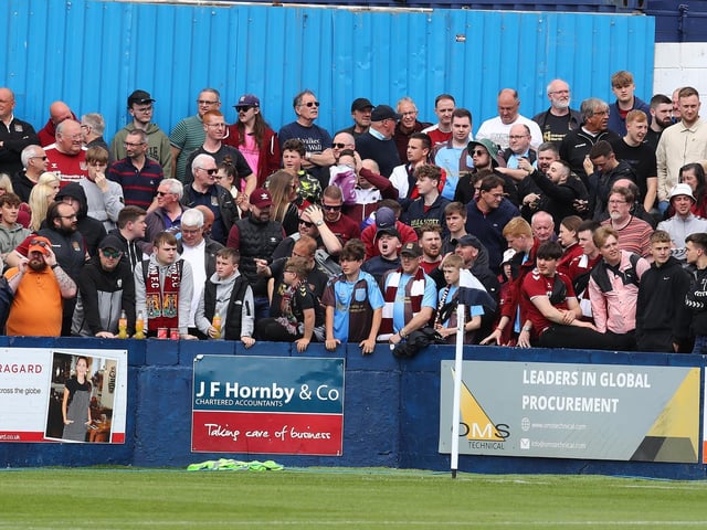 2022: Northampton Town fans look on prior to kick off during the Sky Bet League Two match between Barrow AFC and Northampton Town at Holker Street on May 07, 2022 in Barrow in Furness, England. (Photo by Pete Norton/Getty Images)