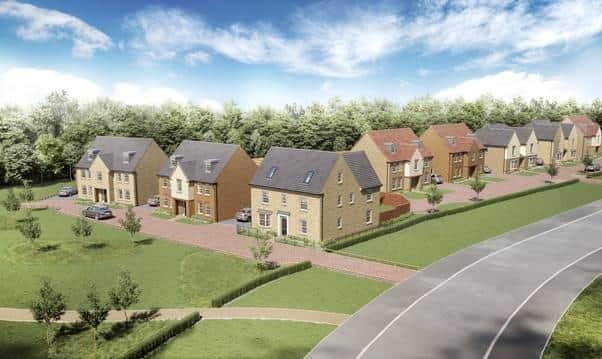 A CGI street scene of The Farmstead at Overstone Gate
