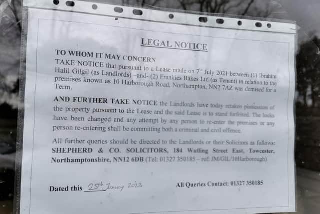 The legal notice on the cafe front door