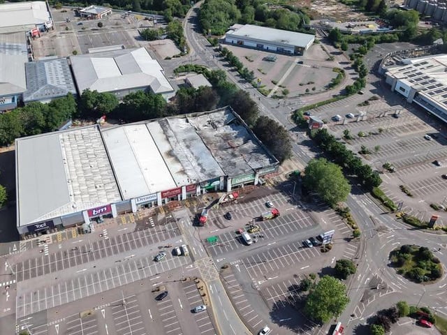 The extensive damage to Dunelm, Pets at Home and neighbouring businesses following the devastating fire on Saturday May 31.